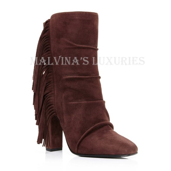 GIUSEPPE ZANOTTI BOOTS ALABAMA ANKLE BOOTIES FRINGE SUEDE LEATHER - Picture 5 of 11